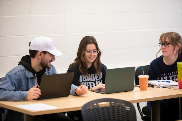 Students work in groups in professor Gina Hames HIST 289 titled “Women and Gender in World History,” Wednesday, April 12, 2023, in the Hauge Administration Building at PLU. (PLU Photo / Sy Bean)