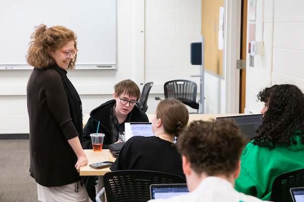 Students work in groups in professor Gina Hames HIST 289 titled “Women and Gender in World History,” Wednesday, April 12, 2023, in the Hauge Administration Building at PLU. (PLU Photo / Sy Bean)