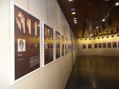The exhibit of women in the Holocaust in Mainz, Germany. A picture of Emmy Mayer is to the far left.