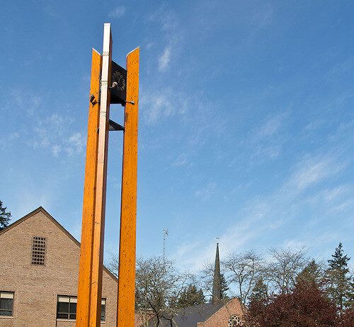 Clock tower in front of the Anderson University Center
