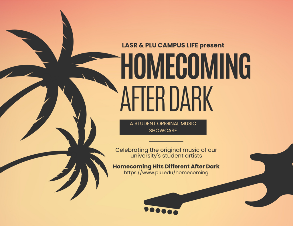Homecoming After Dark event flyer - a student original music showcase