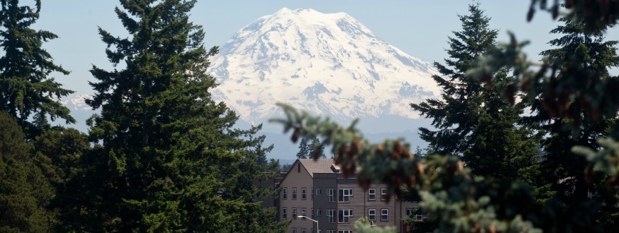 South Hall and Mt. Rainier view from PLU on Tuesday, July 5, 2011.