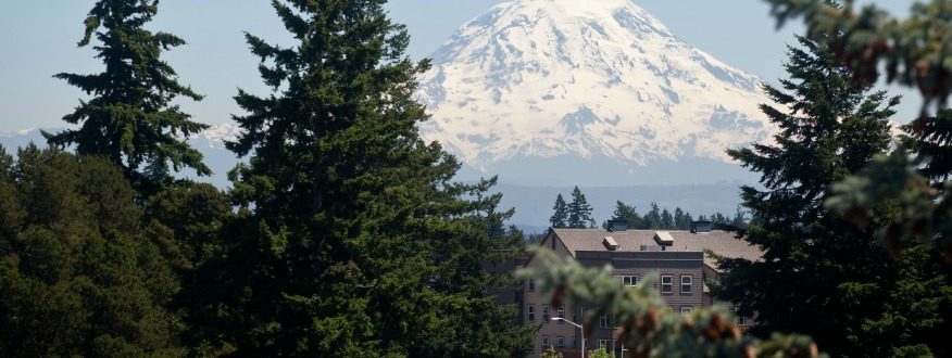 South Hall and Mt. Rainier view from PLU on Tuesday, July 5, 2011.