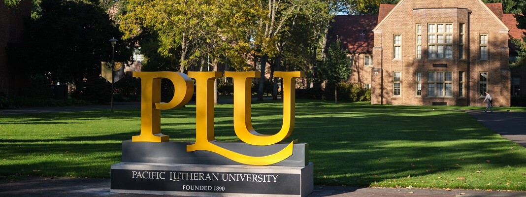 PLU Monument sign on campus