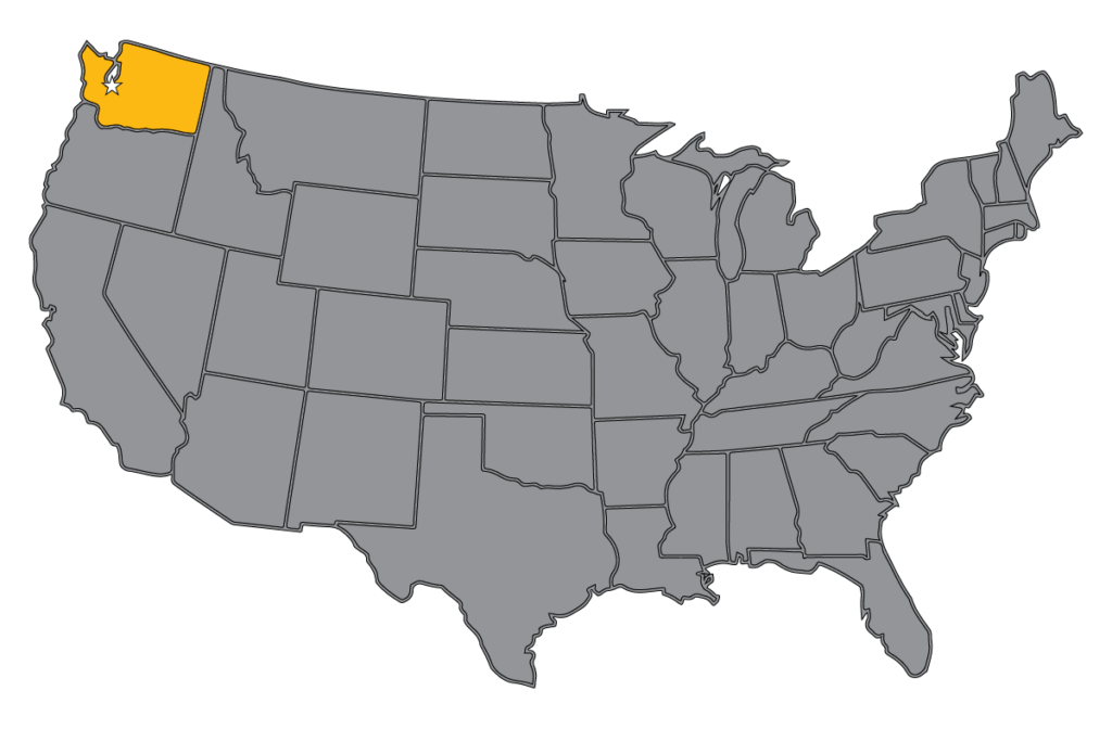 US Map with a highlighted Washington state