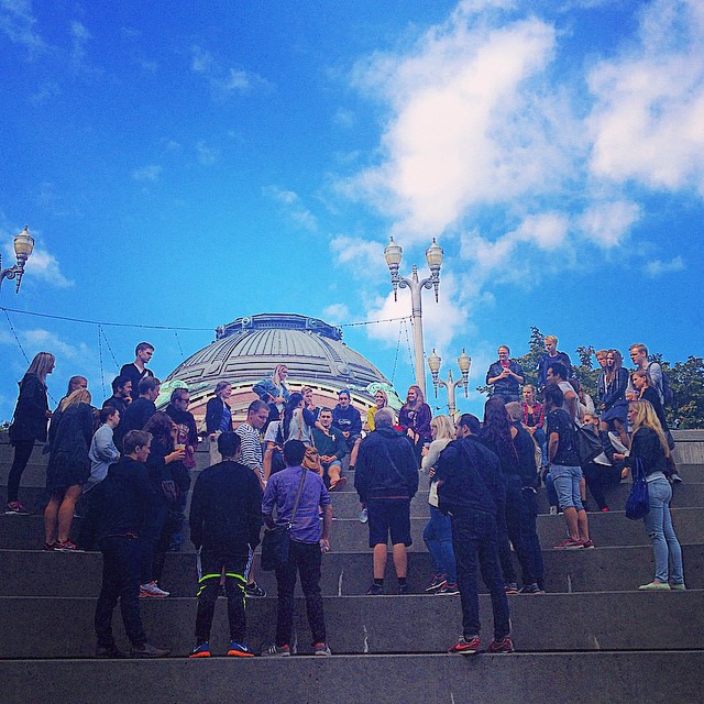 student group gathered on the steps in Tacoma