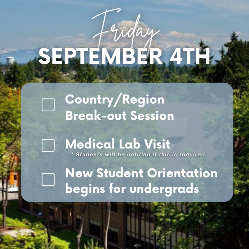 Orientation schedule overview for Sept. 4th