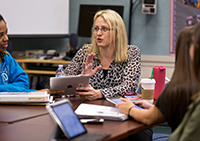 Elisabeth Esmiol Wilson working with iPads in a Marriage and Therapy class on Wednesday, April 15, 2015. (Photo: John Froschauer/PLU)