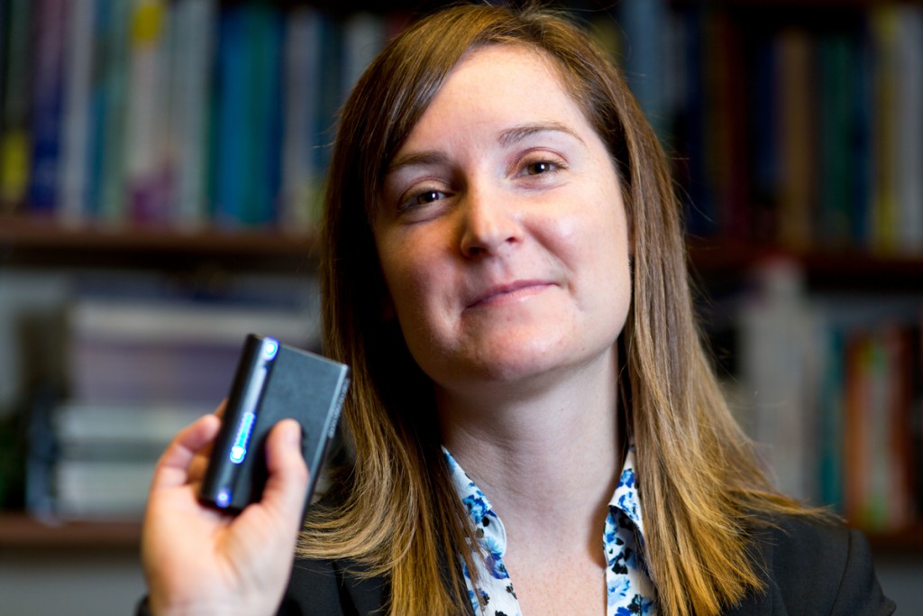 Nicole Martin holding emWave2 Biofeedback Device