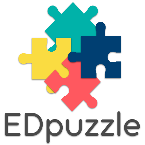 Four overlapping puzzle pieces in different colors, with the word EDpuzzle at the bottom.