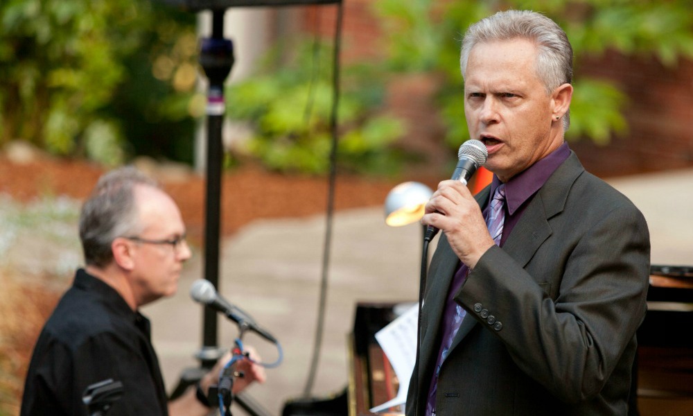 David Deacon-Joyner Trio, Deacon-Joyner, piano, Clipper Anderson, bass, Mark Ivester, percussion, and vocalist Dennis Hastings performing at KPLU's Jazz Under the Stars at PLU on Thursday, Aug. 2, 2012. (Photo/John Froschauer)