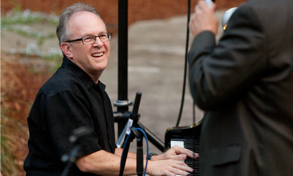 David Deacon-Joyner Trio, Deacon-Joyner, piano, Clipper Anderson, bass, Mark Ivester, percussion, and vocalist Dennis Hastings performing at KPLU's Jazz Under the Stars at PLU on Thursday, Aug. 2, 2012. (Photo/John Froschauer)