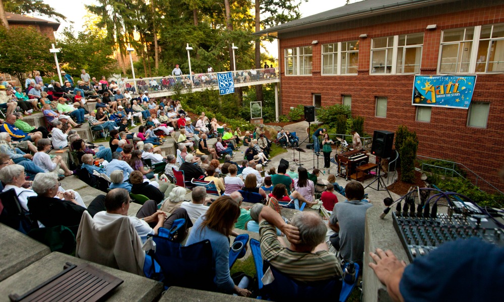 David Deacon-Joyner Trio, Deacon-Joyner, piano, Clipper Anderson, bass, Mark Ivester, percussion, and vocalist Dennis Hastings performing at KPLU's Jazz Under the Stars at PLU on Thursday, Aug. 2, 2012. (Photo/John Froschauer)