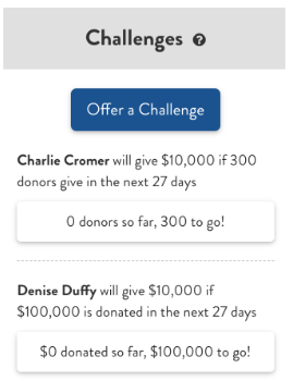 Screenshot of the GiveCampus "Challenges" section