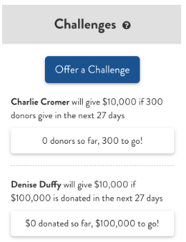 Screenshot of the GiveCampus "Challenges" section Screenshot of the GiveCampus "Challenges" section