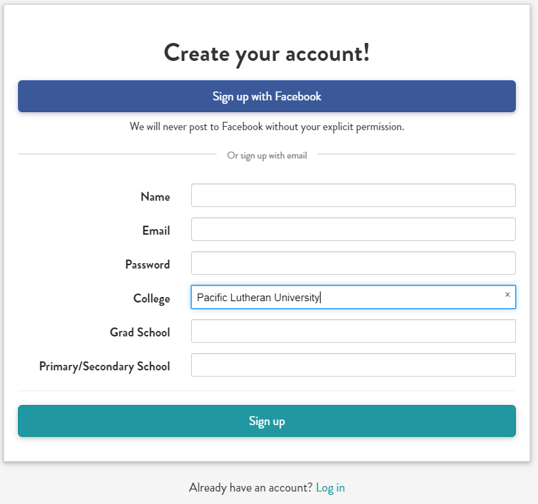 Screenshot of the GiveCampus account creation form