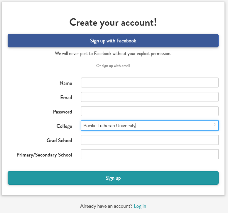 Screenshot of the GiveCampus account creation form Screenshot of the GiveCampus account creation form