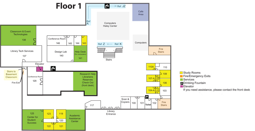 floor plan of the Library's first floor