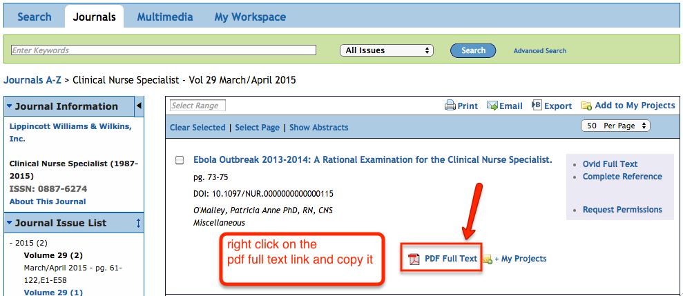 Right click on the PDF Full Text link, copy the link address, and then paste it into the converter.