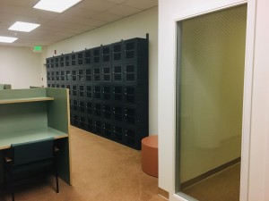 Image of students lockers located on the third floor of the library.