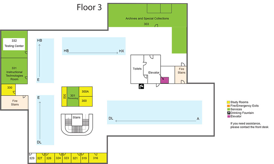 floor plan map of the thrid floor of the library