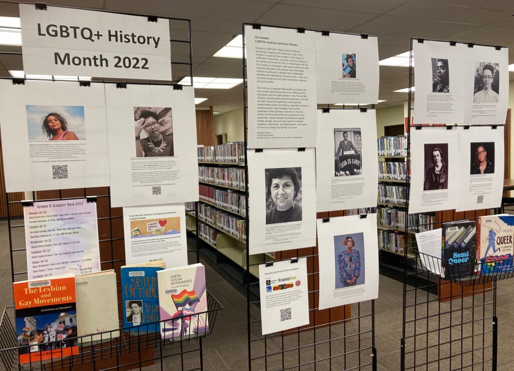 2022 LGBTQ+ History Month exhibit in the library lobby