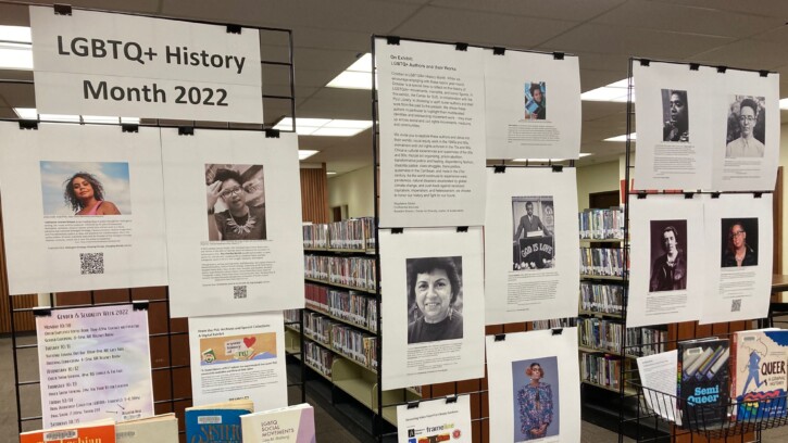 2022 LGBTQ+ History Month exhibit in the library lobby