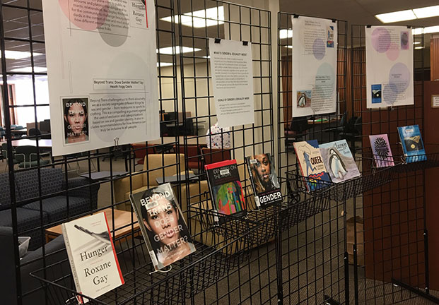 2019 Books in Support of Gender & Sexuality Week exhibit in library lobby