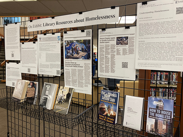 2021 Library Resources about Homelessness exhibit in the library lobby