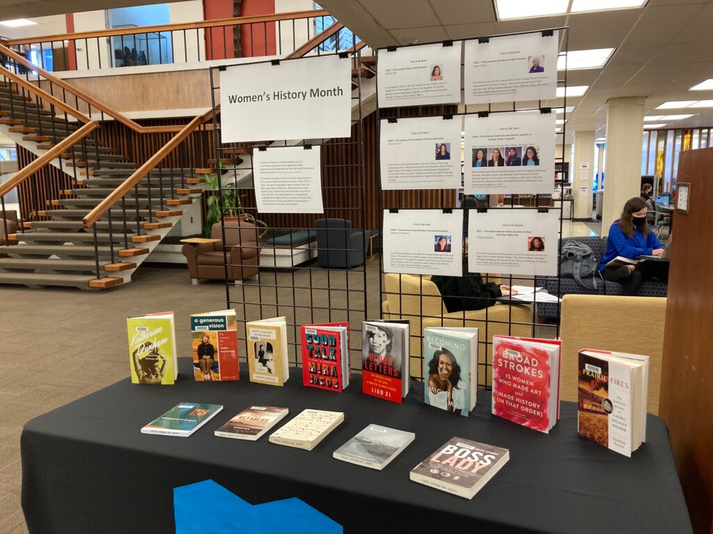 2022 Women's History Month exhibit in the library lobby