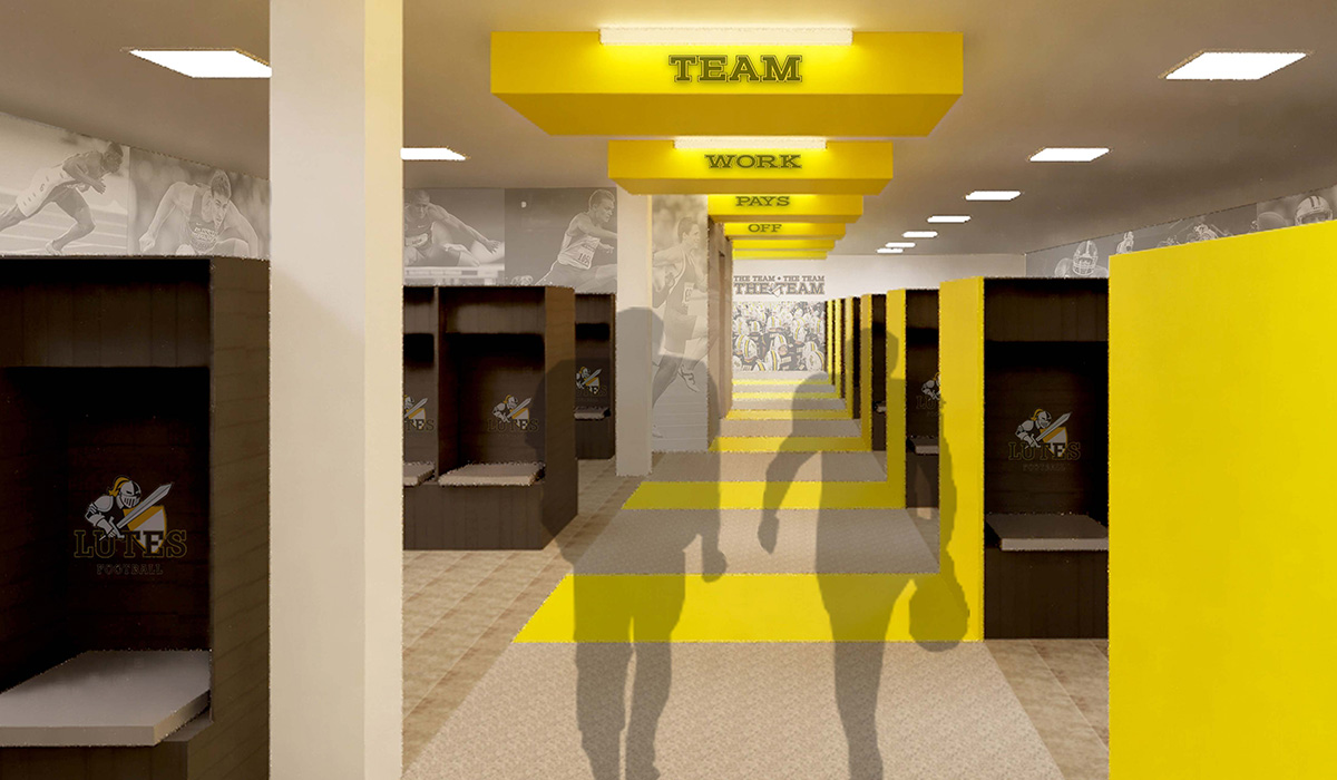 A mockup design of the new locker rooms at PLU