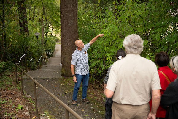20240926_SB_Lutheran-Studies-Conference_034 Dr. Michael Behrens leads a Native Plant Walk during the Lutheran Studies Conference, Thursday, Sept. 26, 2024, at PLU. (PLU Photo / Sy Bean)