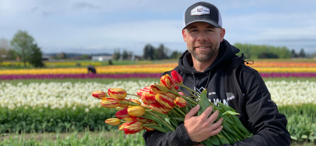 Andrew Miller ’14 at Tulip Town in Mount Vernon, Washington