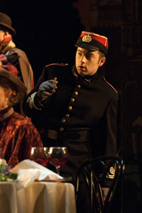 John Marzano '13 played a French soldier as part of the chorus in the Seattle Opera's production of La Boheme. (Photo by Elise Bakketun)