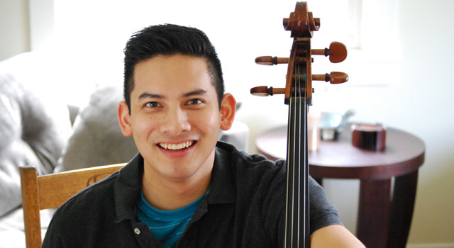 After applying as a cellist for the Broadway musical Spring Awakening, just for fun, Justin Huertas '09 found himself on a national tour and is working on turning the experience into his own show. (Photo by Kristina R. Corbitt)