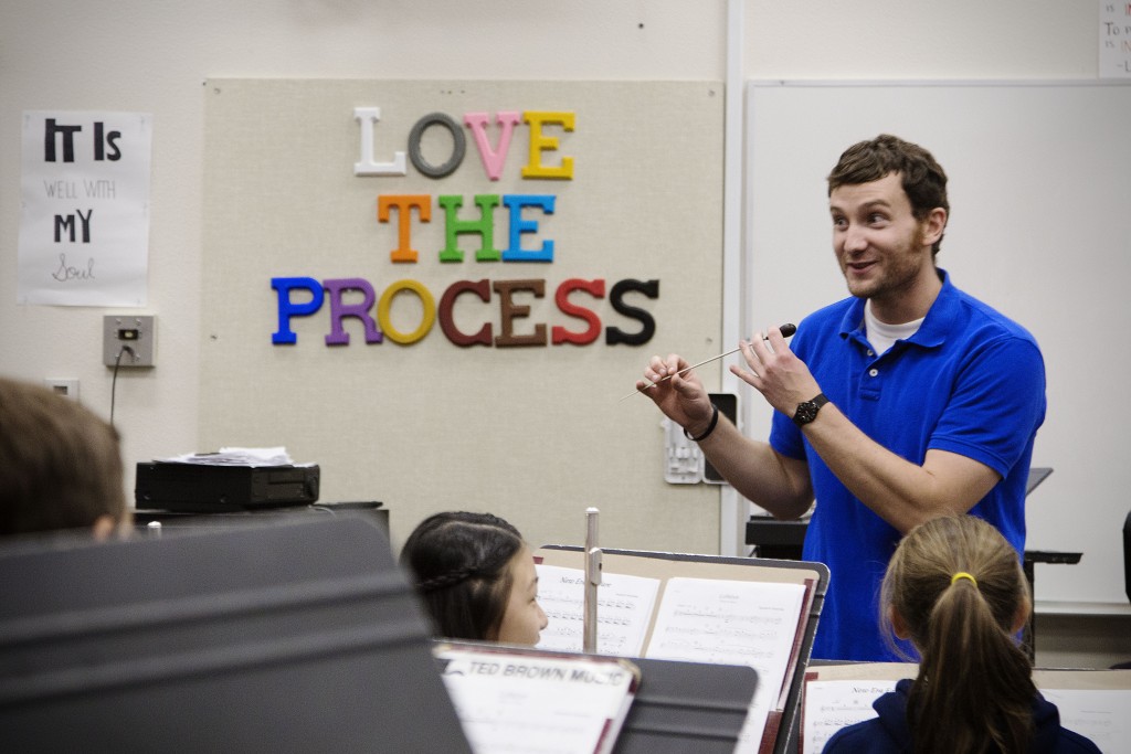 Micah Haven '09 is in his fifth year as band director at Meeker Middle School in Tacoma. (Photo: Tacoma School District)