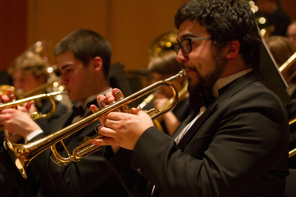 Students playing trumpets