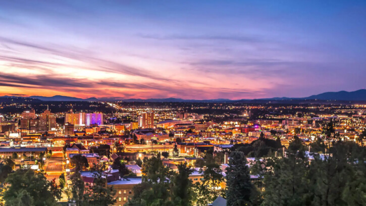 Spokane skyline at sunset