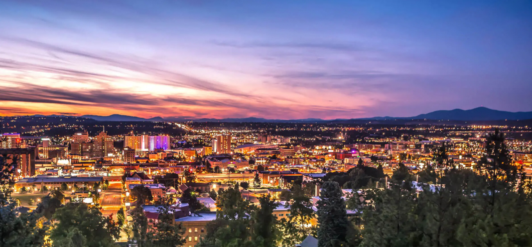 Spokane skyline at sunset