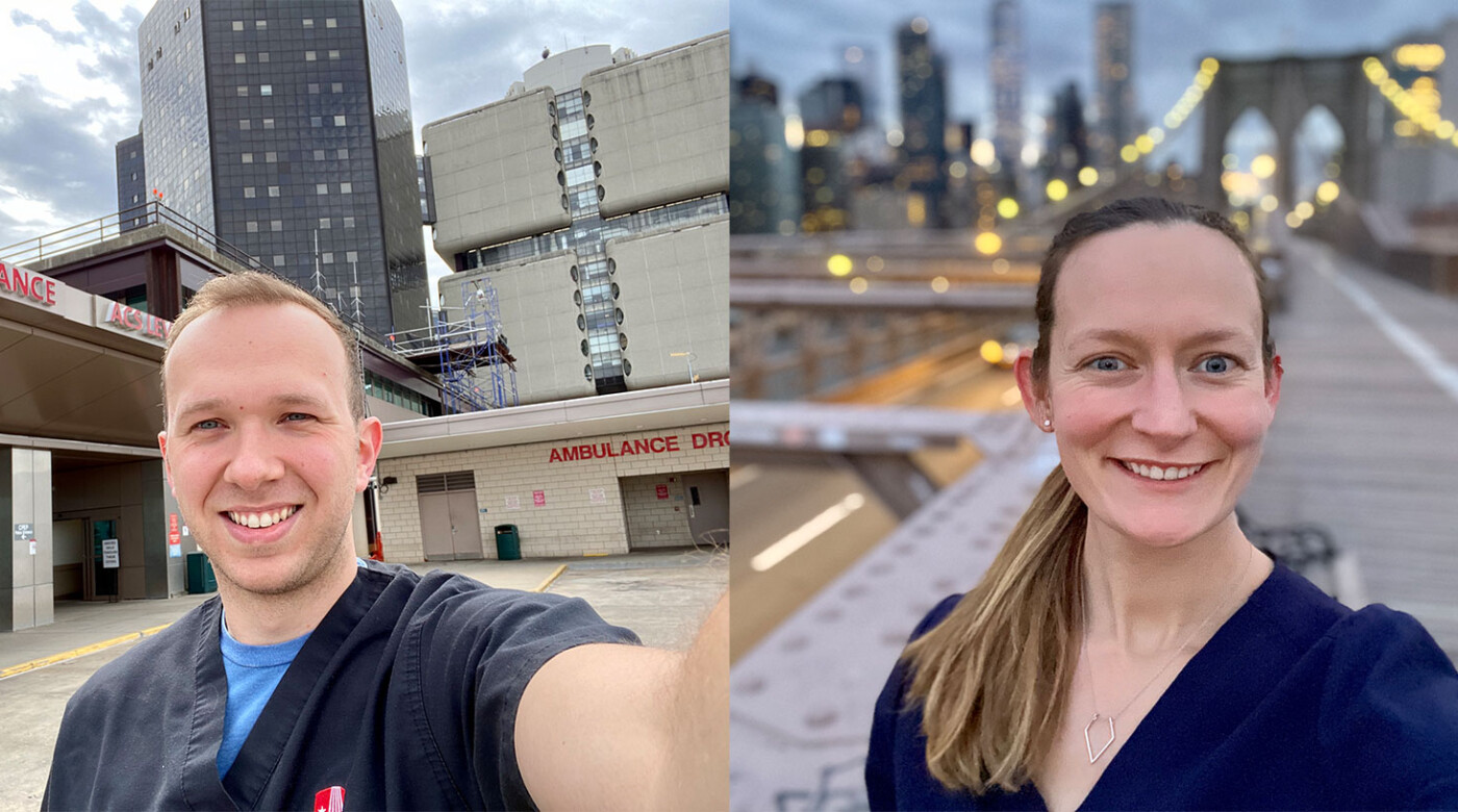 Sean Boaglio ’13 and Chrissy Boaglio ‘14 are both in the thick of New York City’s fight to contain COVID-19 — Sean as a physician and Chrissy as a physician assistant.