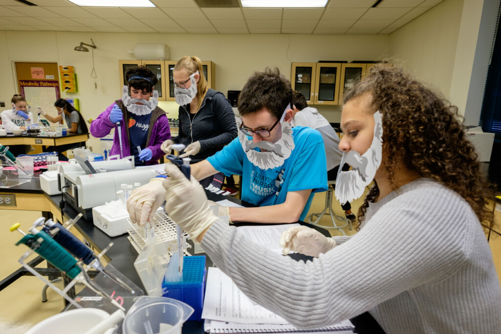 Biology students working in one of the donor-funded renovated lab spaces in 2018.