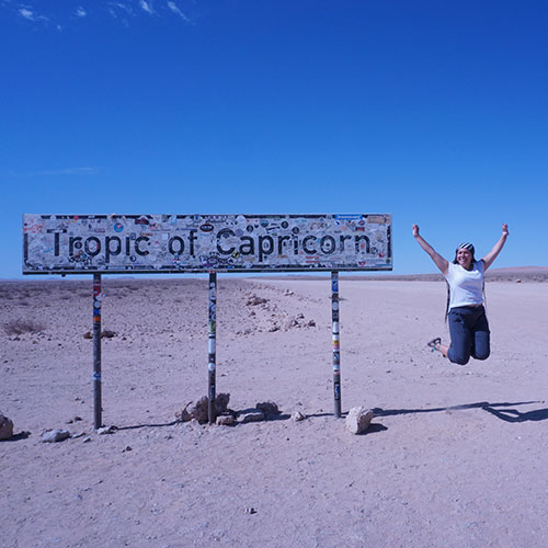elizabeth-larios-capricorn-sign Elizabeth Larios jumping by Tropic of Capricorn sign