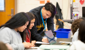 Nic Celebrado teaching chemistry at Franklin Pierce high school. 