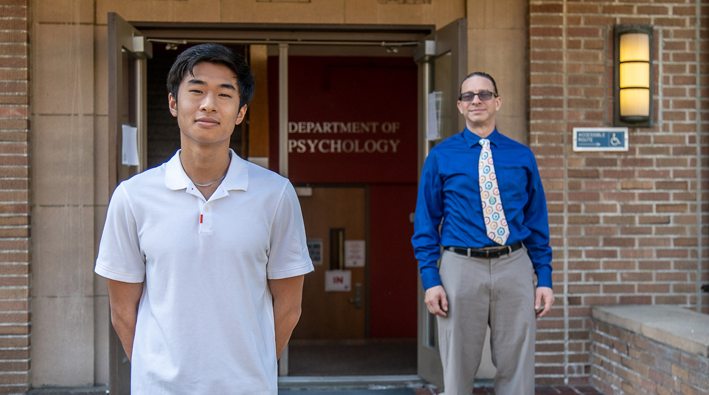 PLU psychology major Ricky Haneda and department chair Jon Grahe (photos by Silong Chhun/PLU)