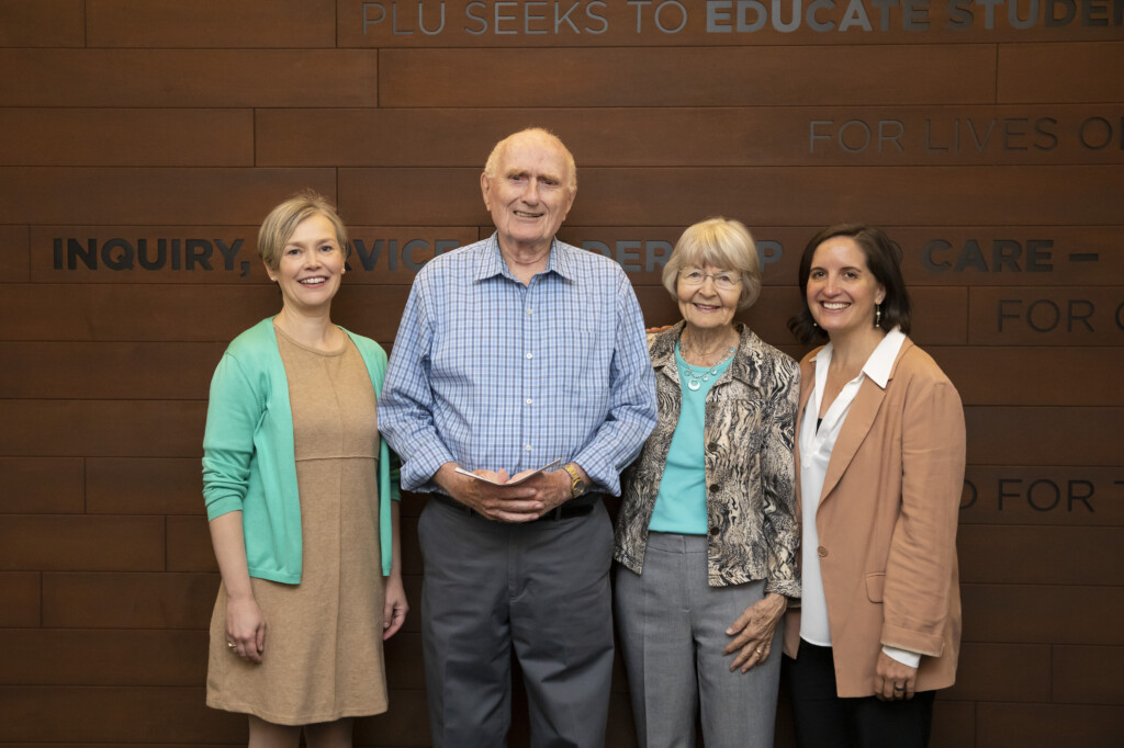e Steen family poses for a picture after donating $100,000 to PLU to establish the Steen Family Symposium on Environmental Issues at PLU.