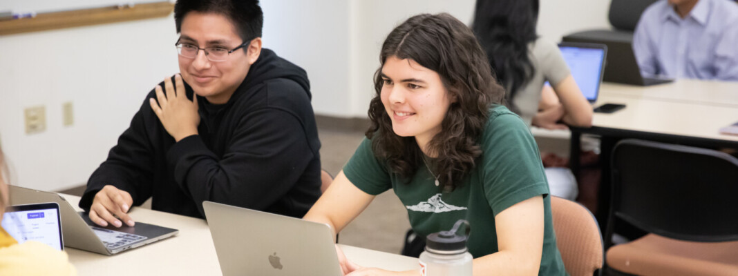 Image: Students work on group projects in the MATH 348 course titled “Statistical Computing and Consulting,” Friday, April 19, 2024, in Morken at PLU.