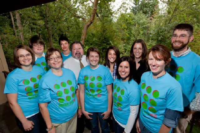 Group photo of Green Dot volunteers - The Women’s Center is joining in the state-wide effort to raise awareness about how to get involved with creating safer communities through the Green Dot campaign. (Photo by John Froschauer)
