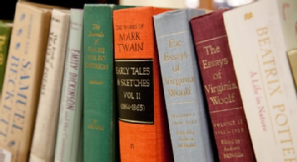 closeup of books on end