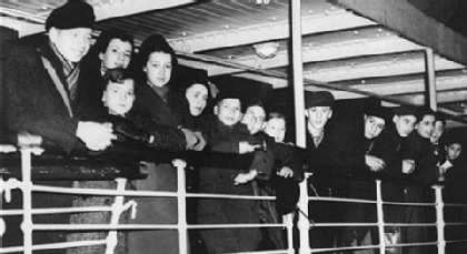 This photo is of the first transport from Berlin as it embarks at the Hook of Holland, December 1, 1938. (United States Holocaust Memorial Museum)