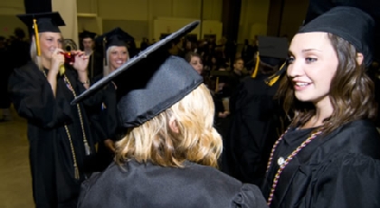 Students in commencement regalia